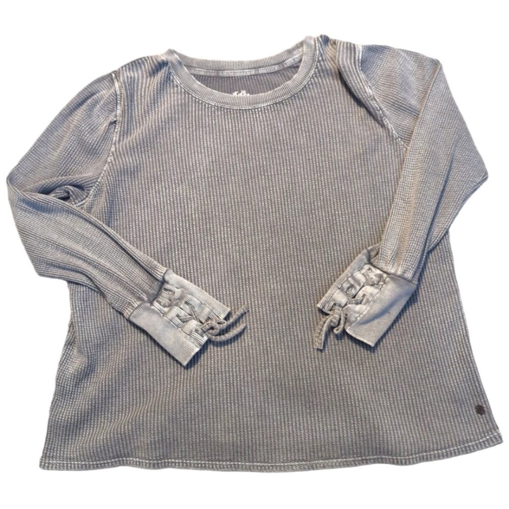 Justice 16/18 PLUS Gray Waffle Weave Long Sleeve Shirt with Lace Up Cuffs